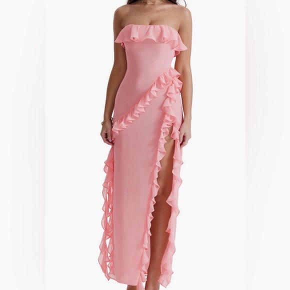House of CB Strapless Pink Ruffle Dress - Picture 1 of 4